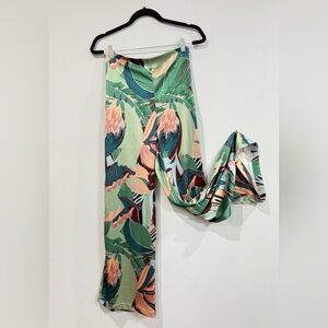 Rachel Zoe Tropical Print Wide Leg Pants - Green, Pink, Orange